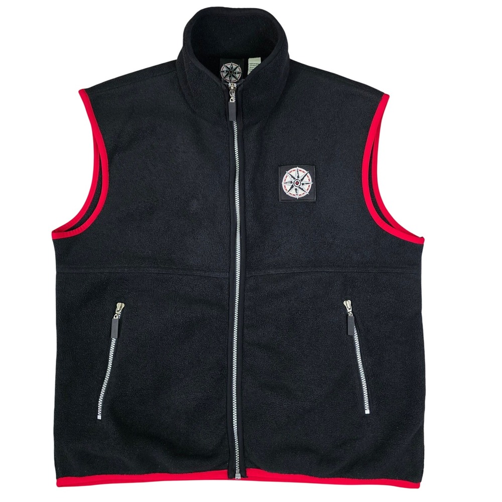 Marlboro Mens L Promo Black Fleece Full Zip Vest Red Trim Compass‎ 90s Vintage